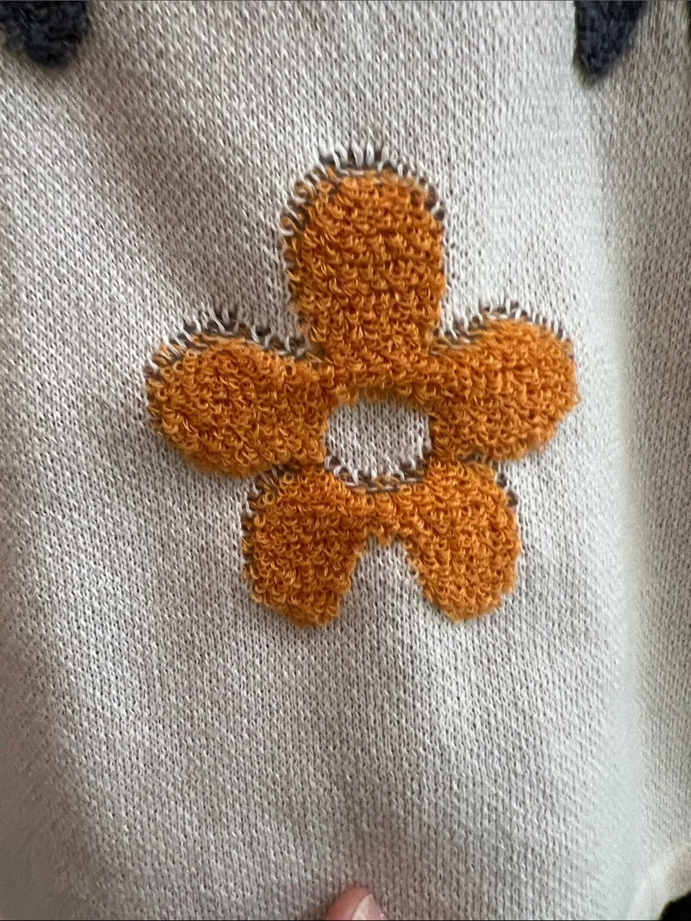 Staccato Cream Crewneck Sweater with Orange & Gray Flower Motif